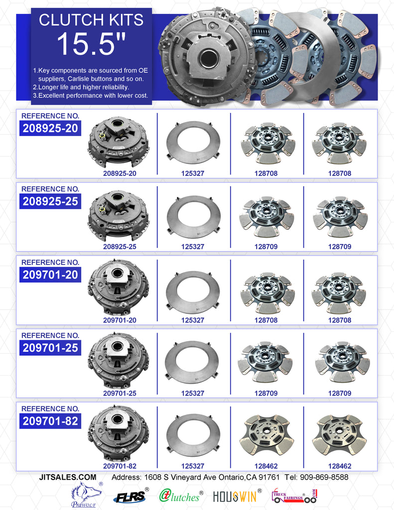 AT Clutches Semi Truck 15.5in Cast Iron Two Plate Clutch Kit JIT Auto