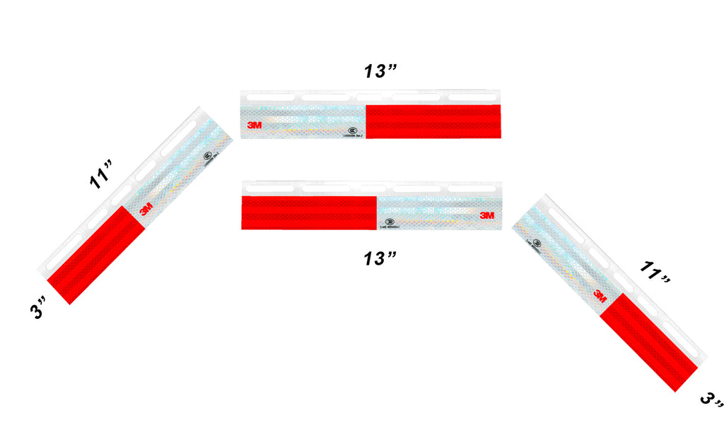 Angled or Straight Alloy 3M Reflective strip 24"x3" For Truck Trailer Mudflap Hanger - 4pcs 1pair